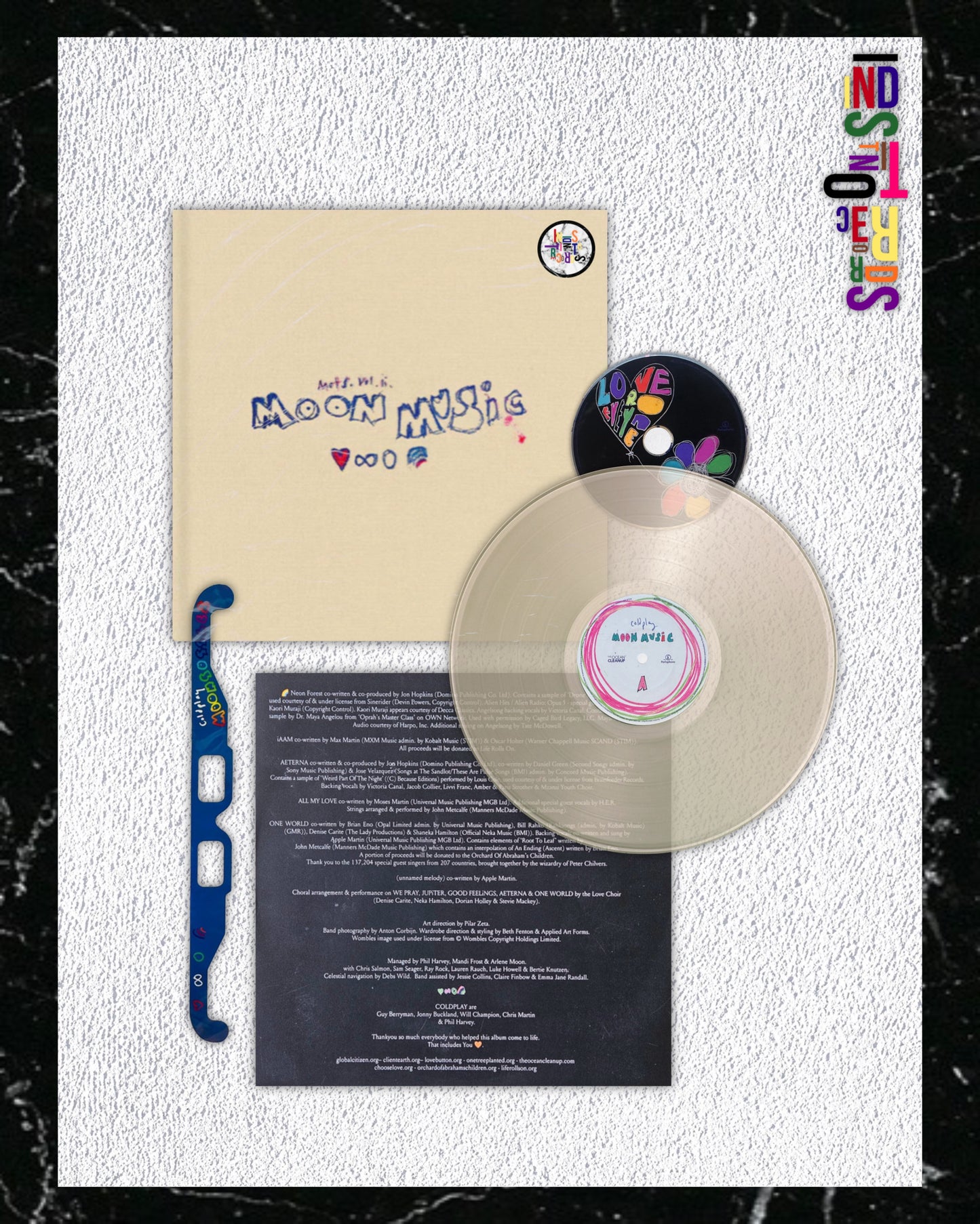 COLDPLAY 🌙 MOON MUSIC 🌈 NOTEBOOK ECO RECORD CLEAR VINYL WITH CD + MOONGOGGLES 🌙